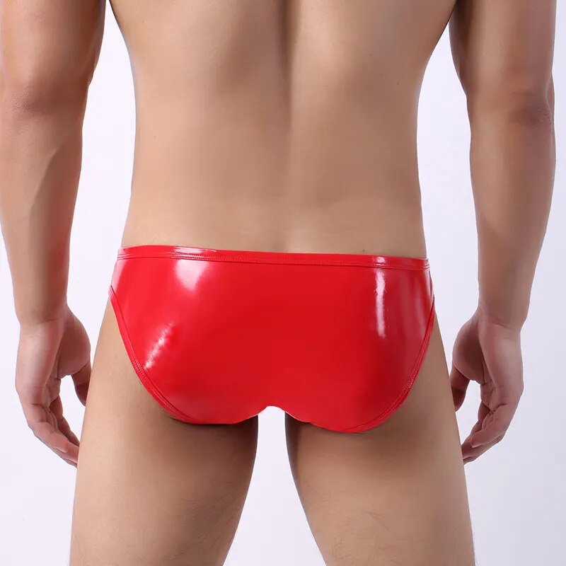 Men Sexy Leather Briefs Open Crotch Pouch