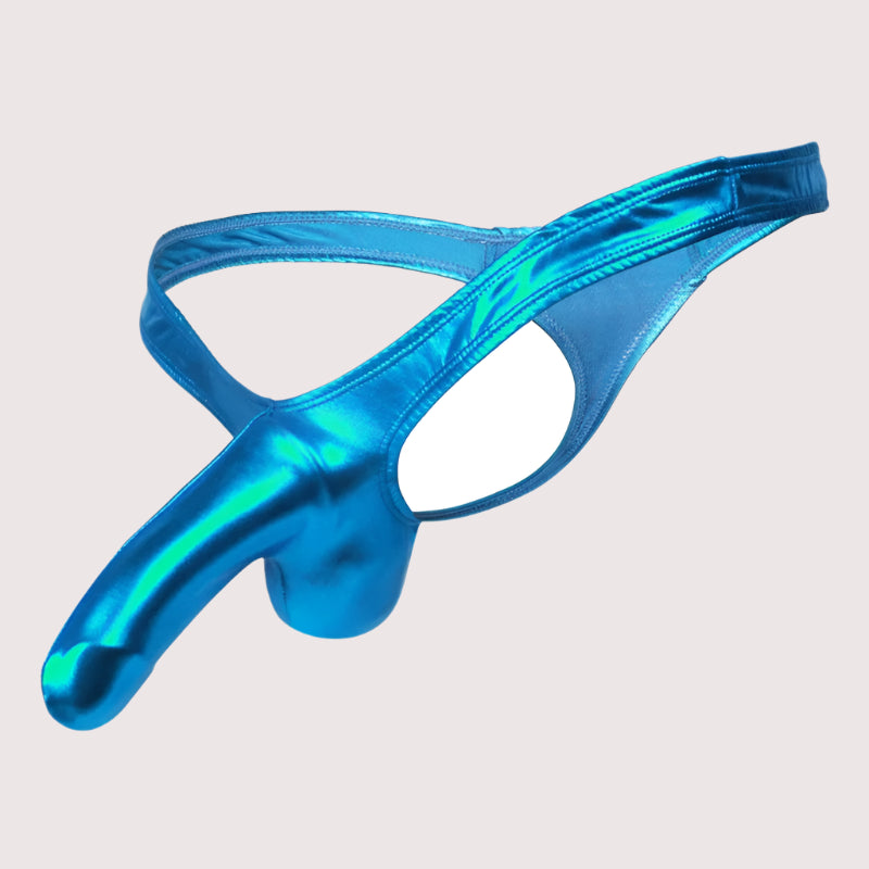 galleryman.com - Men's Sexy Elephant Nose Thong PU Leather Underwear Sky Blue