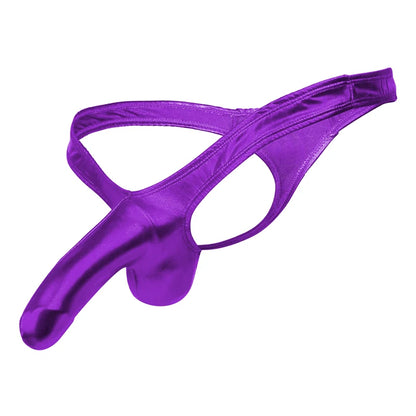 galleryman.com - Men's Sexy Elephant Nose Thong PU Leather Underwear Purple