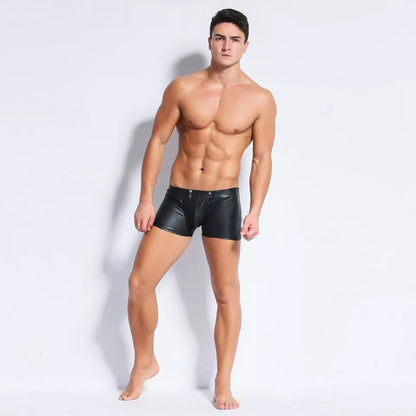 galleryman.com - Men Sexy Leather Shorts With Back Zipper Black