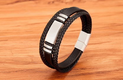 Men's Bracelet Leather Stainless Steel Combination Multilayer