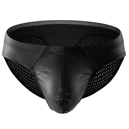 Men's Sexy Leather Briefs Mesh Underwear