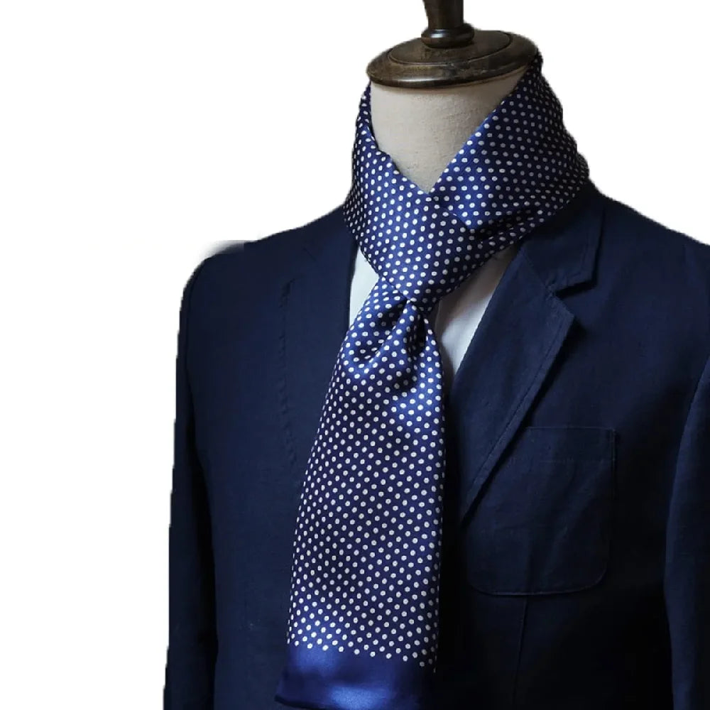 Men's 100% Mulberry Silk Scarf Polka Dot Double Layer Neckerchief Cravat