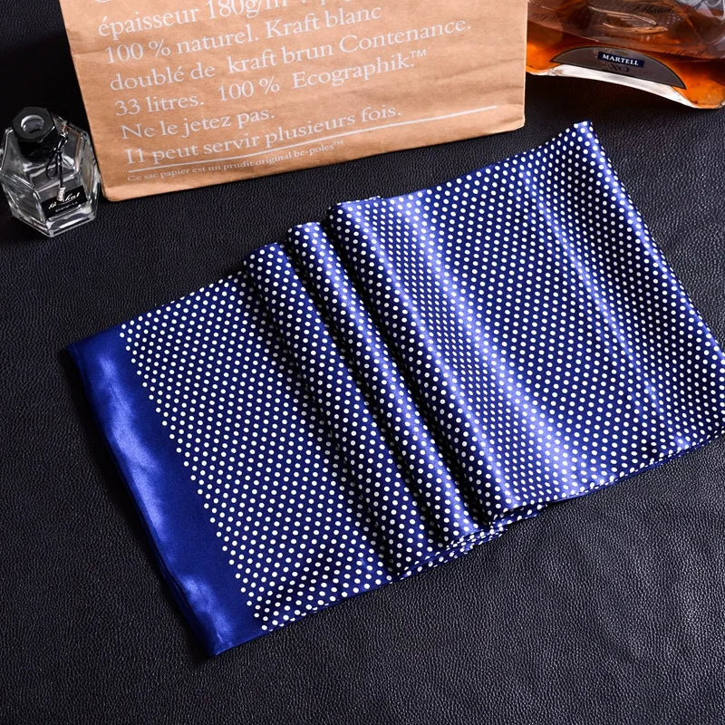 Men's 100% Mulberry Silk Scarf Polka Dot Double Layer Neckerchief Cravat