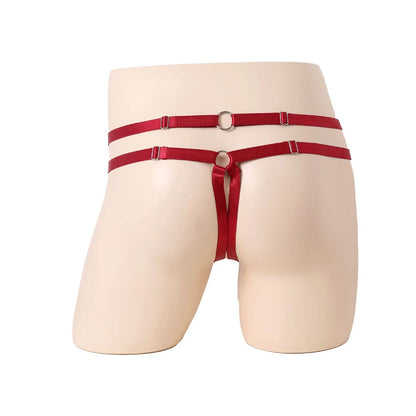 galleryman.com - Men Sexy O-Ring G-String With Chain Bandage Underwear Red