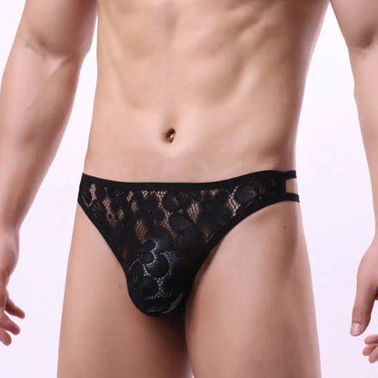 galleryman.com - Men Thong Double G-String Lace Lingerie Panties Black