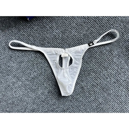 galleryman.com - Men Sexy Open Front Hole Micro T-Back Thong Underwear White