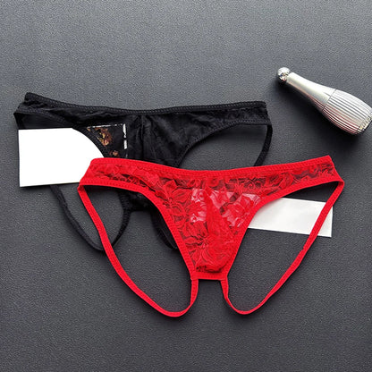 Men Lace Panties Transparent U Convex Double Ring Lingerie