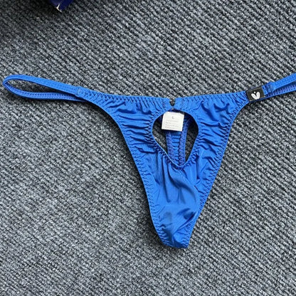 galleryman.com - Men Sexy Open Front Hole Micro T-Back Thong Underwear Blue