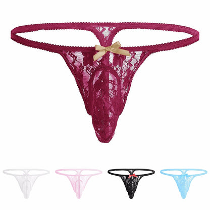 galleryman.com - Men Sexy Lace Thong Large Pouch Panties Underwear