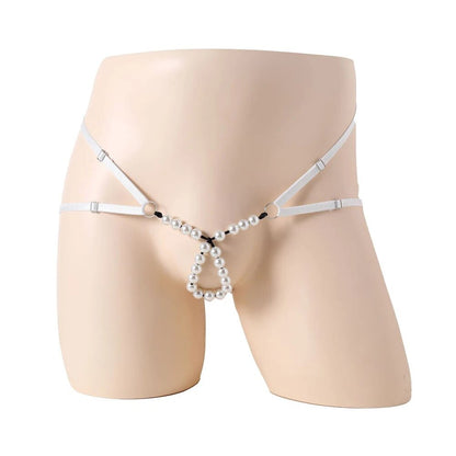 Men's Sexy Ring Pearl G-string Panties - Open Back Double Strap