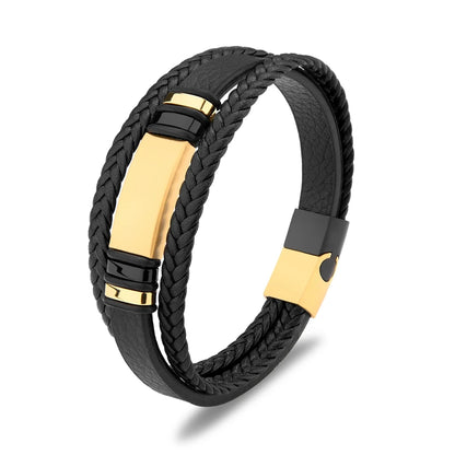 Men's Bracelet Leather Stainless Steel Combination Multilayer