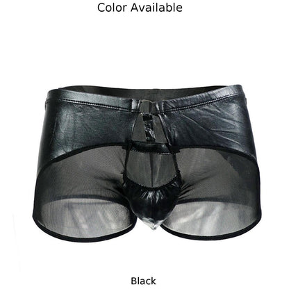 Men Front Open Hole Boxer Briefs Leather Underwear