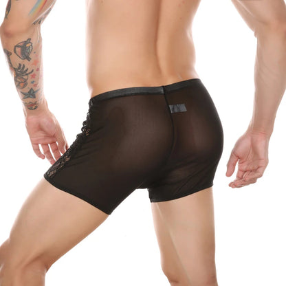 Men’s Ultra-Thin Lace Mesh Boxer Briefs See-Through