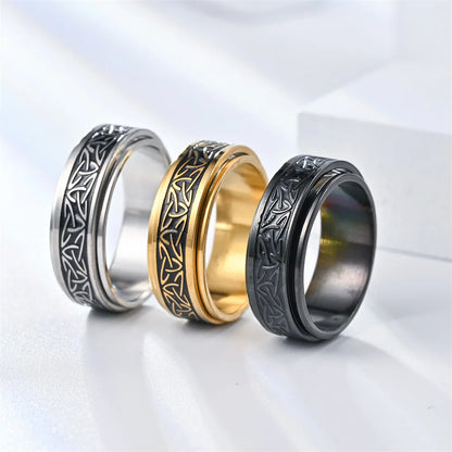 Men Rotatable Knot Rune Rings Stainless Steel