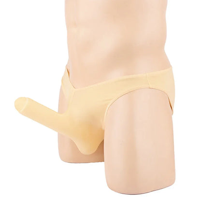 galleryman.com - Men Elephant Nose Sheath Sleeve Briefs Open & Close Styles Underwear Beige