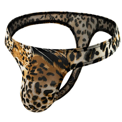 Men Leopard Sexy Thong Big Pouch Design Underwear