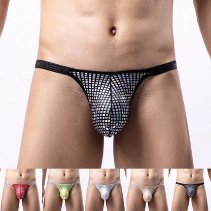 Men's Shiny Sequin G-String Thong Underwear with Bulge Pouch