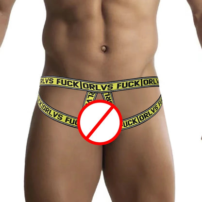 galleryman.com - Sexy Men's Jockstrap Back & Front Open Underwear Yellow