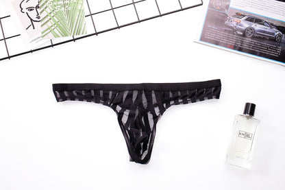 Men's Sexy Bold Striped Mesh Thong Underwear
