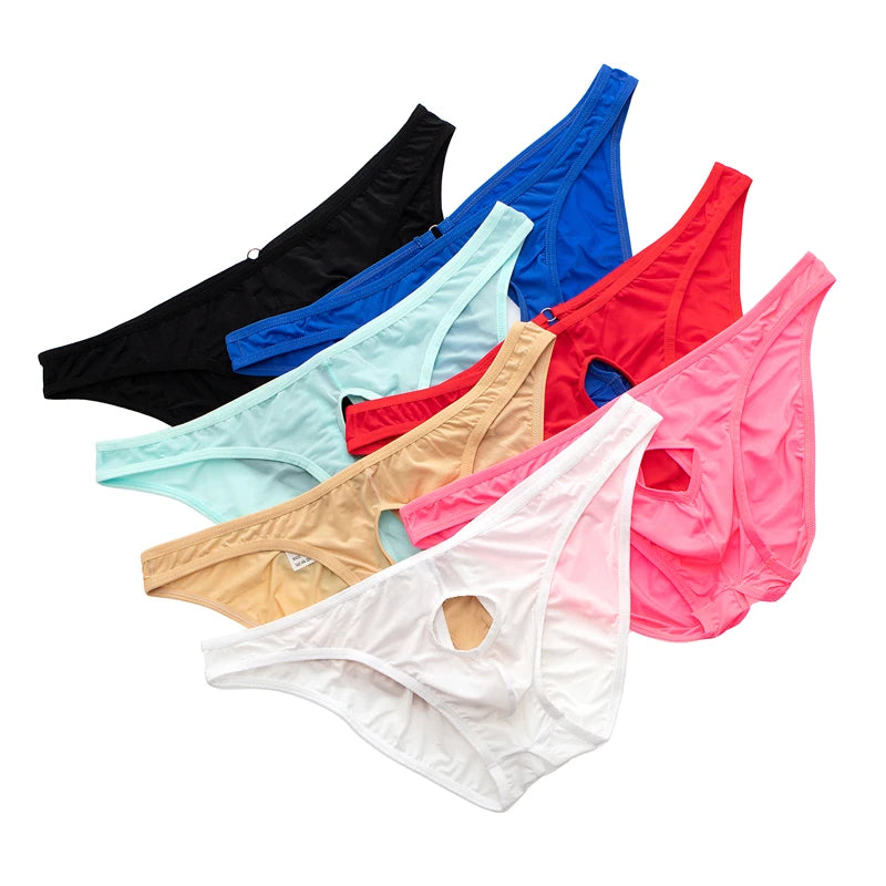 galleryman.com - Men Sexy Ice Silk Briefs Front Hole And Open Crotch