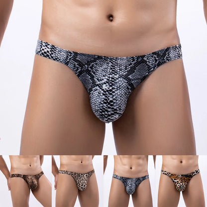 Men Leopard Sexy Thong Big Pouch Design Underwear