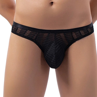 galleryman.com - Men's Mesh Thong Briefs Panties U Convex Pouch Black