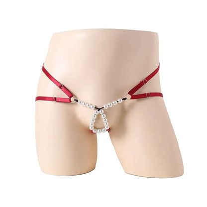Men's Sexy Ring Pearl G-string Panties - Open Back Double Strap