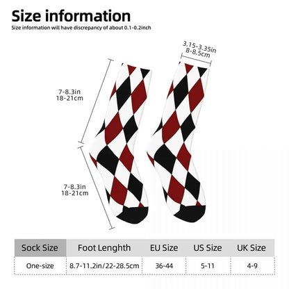 galleryman.com - Stylish Harlequin Socks Men and Women Diamond Black White Red