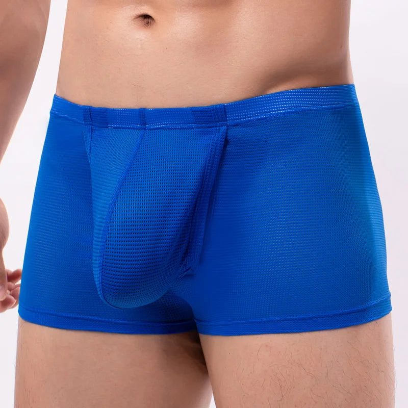 Men's Mesh Boxer Briefs Underwear Sexy Bulge Open Front Large Pouch