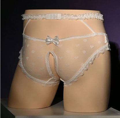 galleryman.com - Unisex Lingerie Lace Panties Open Crotch Underwear White