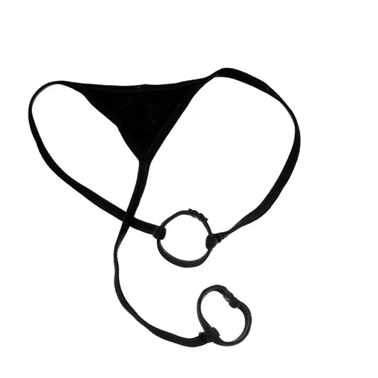 galleryman.com - Men's Thong G-String with Rings for Intimate Male Member Black