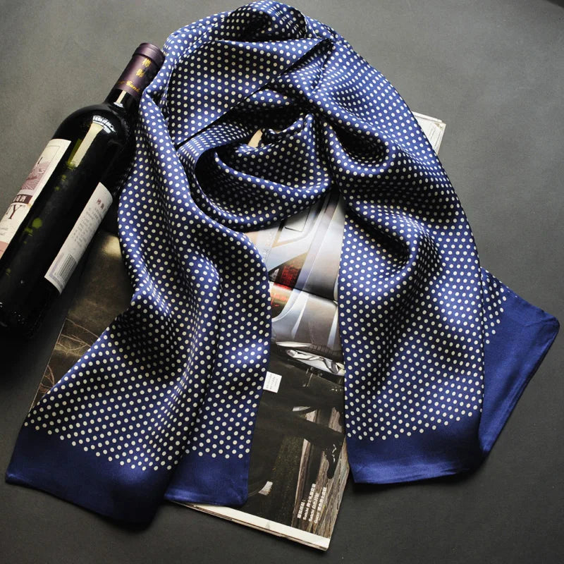 Men's 100% Mulberry Silk Scarf Polka Dot Double Layer Neckerchief Cravat