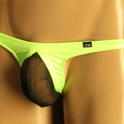 galleryman.com - Men Sexy Ice Silk Thong With Translucent Pouch Underwear Green