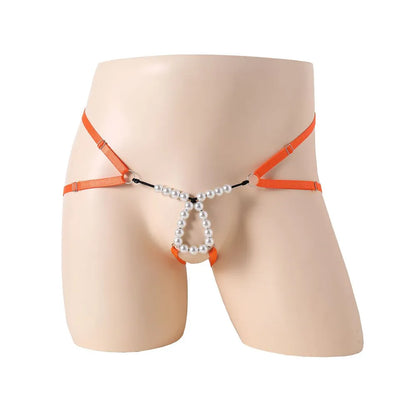 Men's Sexy Ring Pearl G-string Panties - Open Back Double Strap