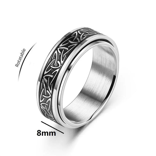 Men Rotatable Knot Rune Rings Stainless Steel