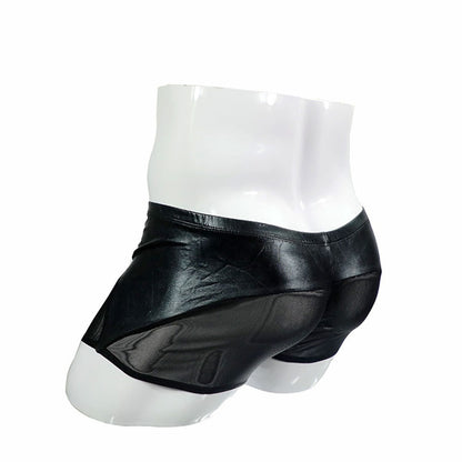 Men Front Open Hole Boxer Briefs Leather Underwear