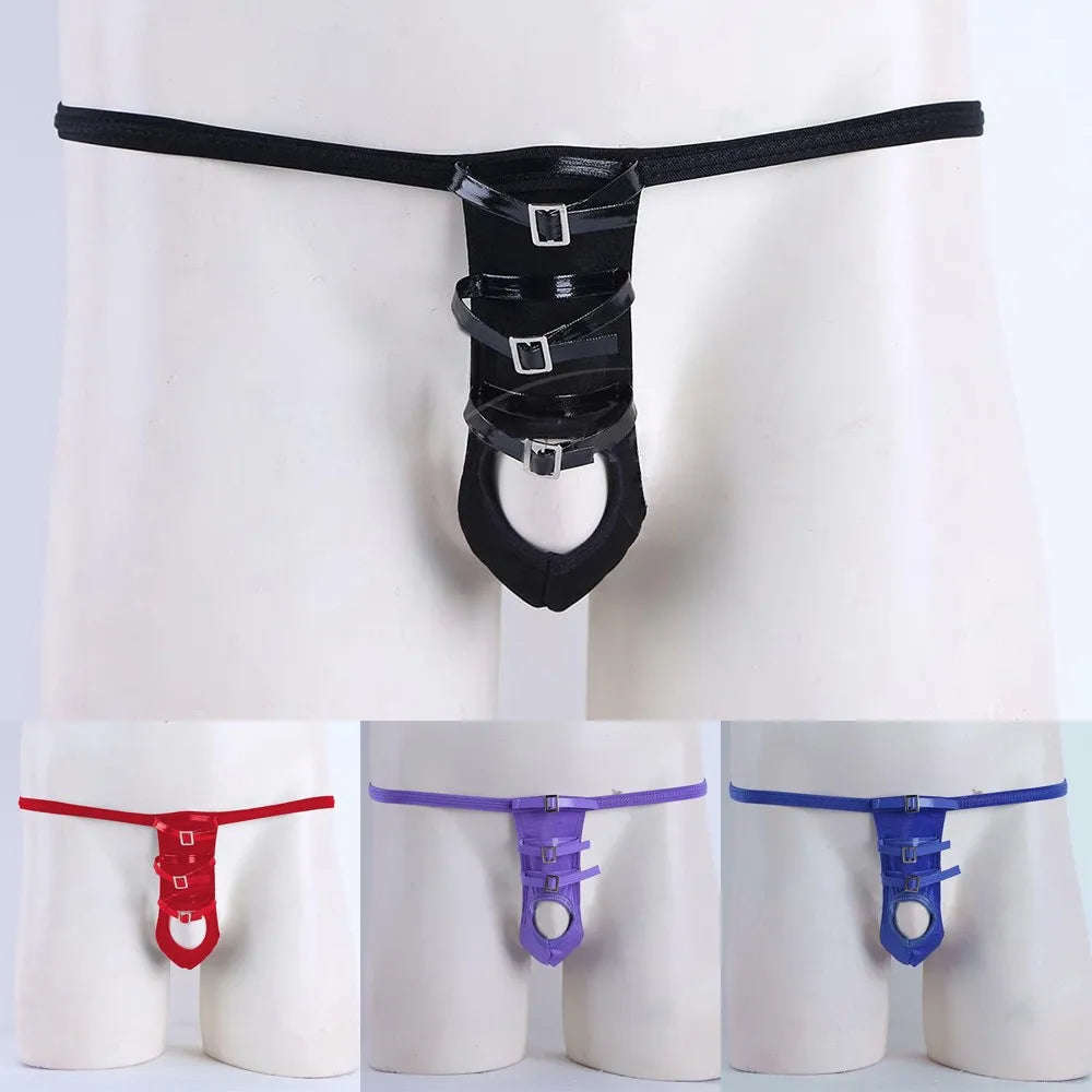 Men's Sexy Thong With Front Opening Buckles Underwear