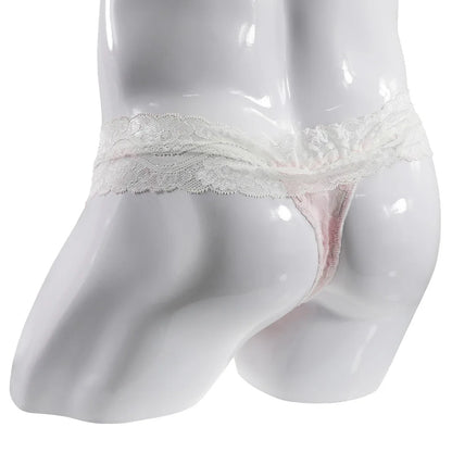 galleryman.com - Men Lace Thong Briefs Panties Low Waist Breathable White