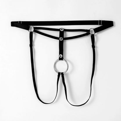 galleryman.com - Men O-Ring Hole Strap Bandage Thong G-String Underwear Black