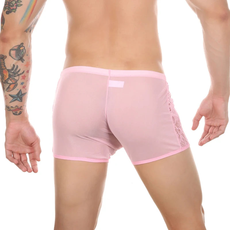 Men’s Ultra-Thin Lace Mesh Boxer Briefs See-Through