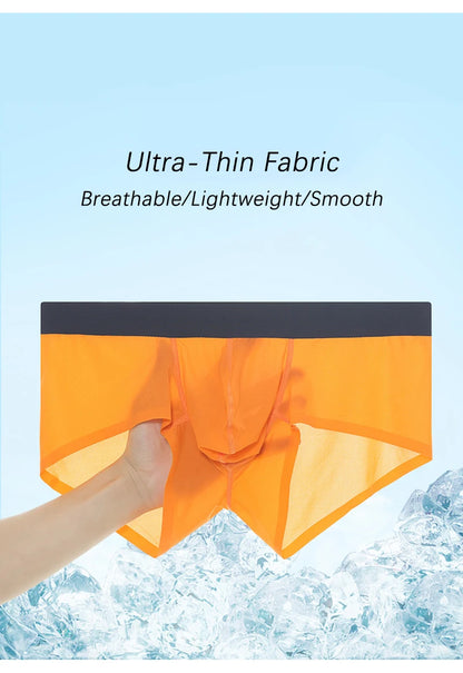 Men Ultra Thin Boxer Briefs Ice Silk U Bulge Pouch Underwear