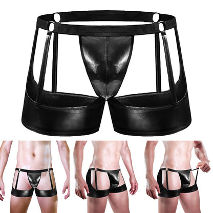 galleryman.com - Men's Sexy Leather Jockstrap Convex Pouch Underwear Black