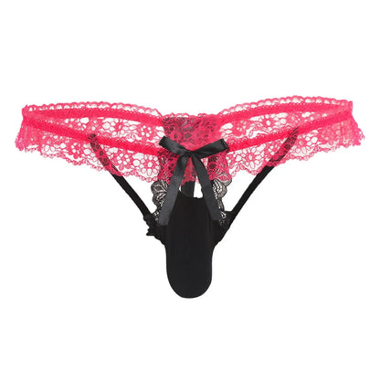 galleryman.com - Men Lace Panties Lingerie T-back Bulge Pouch Underwear Black