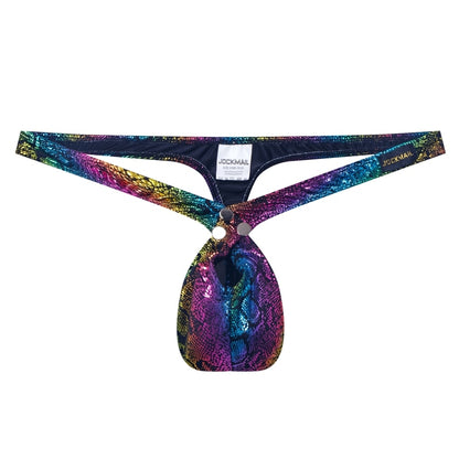 Men's Leather Snake Print Thong G-String Underwear