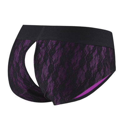 galleryman.com - Men Sexy Lace Panties Backless With Open Front Hole Purple