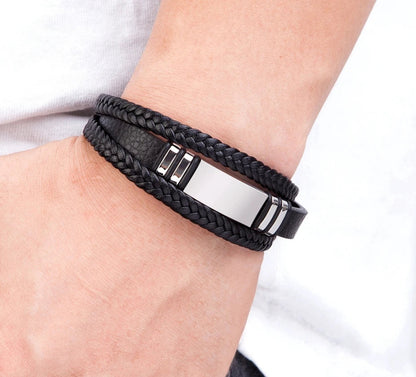 Men's Bracelet Leather Stainless Steel Combination Multilayer