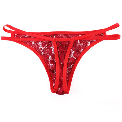 galleryman.com - Men Thong Double G-String Lace Lingerie Panties Red