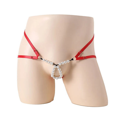 Men's Sexy Ring Pearl G-string Panties - Open Back Double Strap
