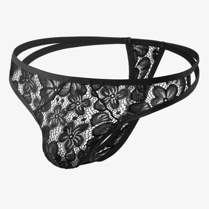 galleryman.com - Men Thong Double G-String Lace Lingerie Panties Black